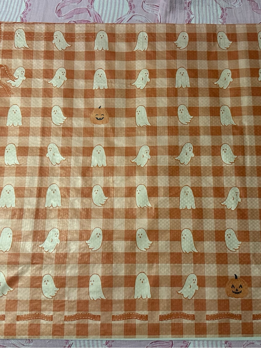Source Unknown Orange and White Ghost Check Tablecloth
